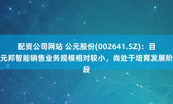 配资公司网站 公元股份(002641.SZ)：目前元邦智能销售业务规模相对较小，尚处于培育发展阶段